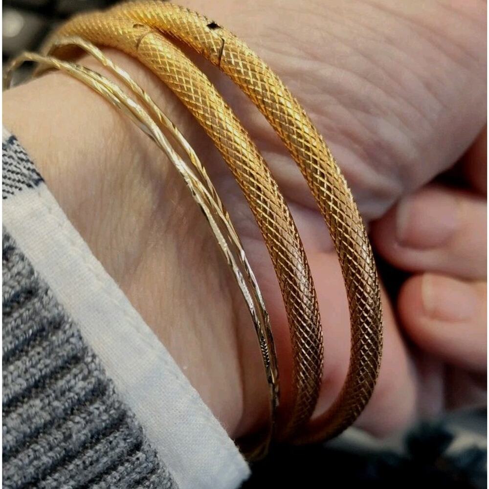 Bangle Bracelets(2) Textured Rose Gold Stainless Steel Signed 8" Hinged JCM
